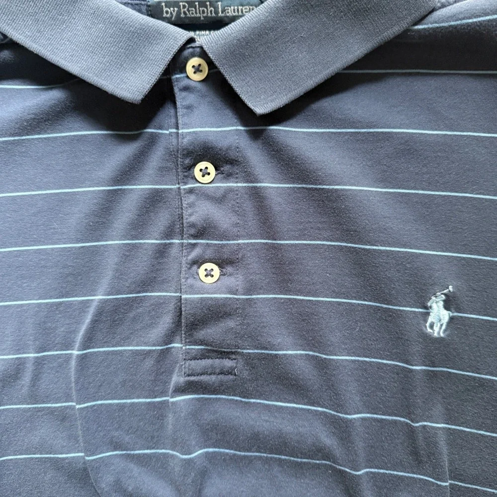 Polo Ralph Lauren Mens XL Navy Blue Striped Pima Cotton Polo Shirt